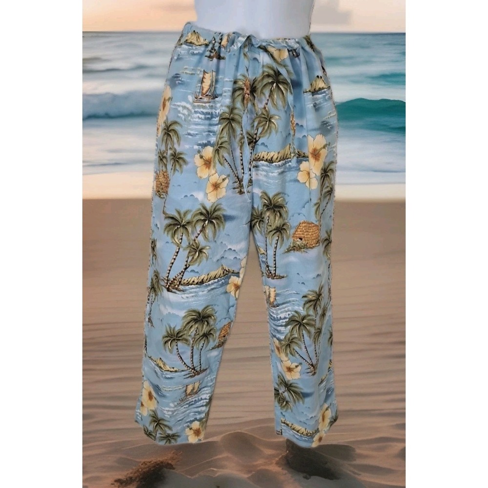 KY'S Hawaii Pants M Aloha Print Drawstring Waist 100% Cotton Beachy Resort‎ Wear